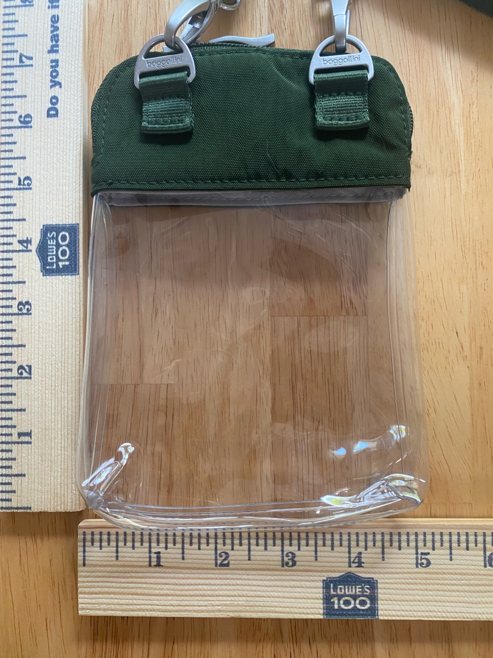 Baggallini Clear Crossbody Purse with Green Top 5x7 in Stadium Bag - Picture 4 of 5